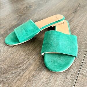Green Suede Slide Sandals